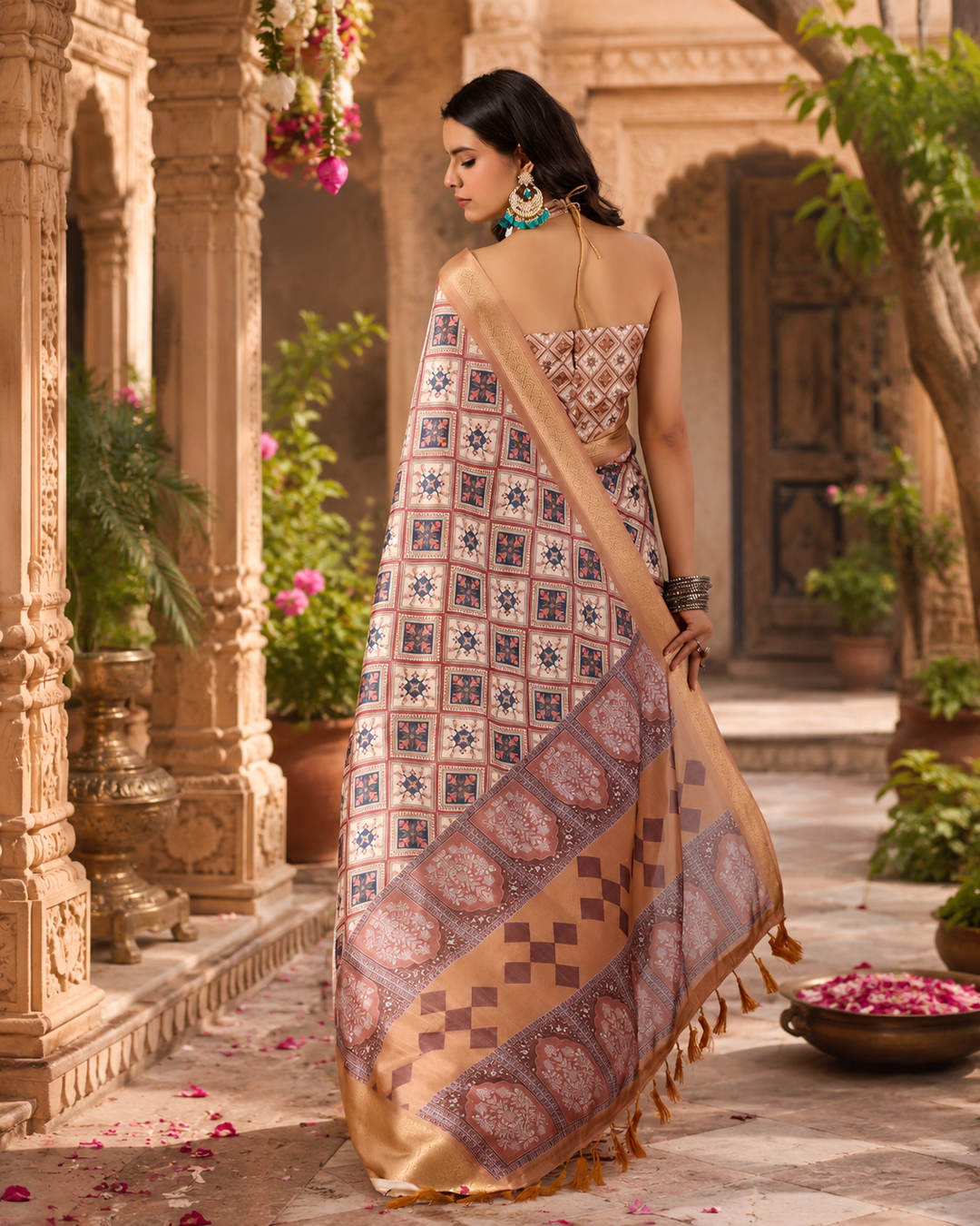 Soft Litchi Silk Party Wear Saree With Unstitched Blouse(Mustard)