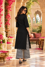 Vichitra Silk Kurti Pant Two Piece Set(Black)