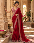 Rangoli Silk Embroidery Work Saree With Unstitched Blouse(Red)