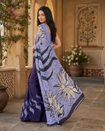 Load image into Gallery viewer, Satin Silk Printed Saree With Unstitched Blouse(Navy)
