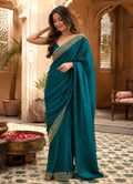 Soft Space Silk Diamond Lace Border Saree With Unstitched Blouse(Green)