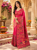 Premium Pashmina Kashmiri Meenakari Weaves Tassels Saree(Pink)
