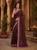 Organza Silk Saree With Unstitched Blouse(Tyrian Purple)