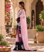 Georgette Embroidery Work Saree With Unstitched Blouse(Pink)