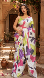 Load image into Gallery viewer, Silk Printed Saree With Unstitched Blouse(Multicolor)
