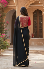 Party Wear Georgette Saree With Unstitched Blouse(Black)