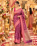 Banarasi Silk Saree Golder Zari Border With Unstitched Blouse(Wine)