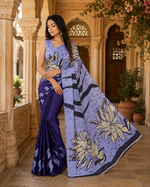 Load image into Gallery viewer, Satin Silk Printed Saree With Unstitched Blouse(Navy)
