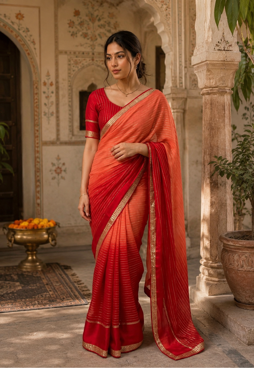 Viscose Georgette Saree With Unstitched Blouse(Orange)