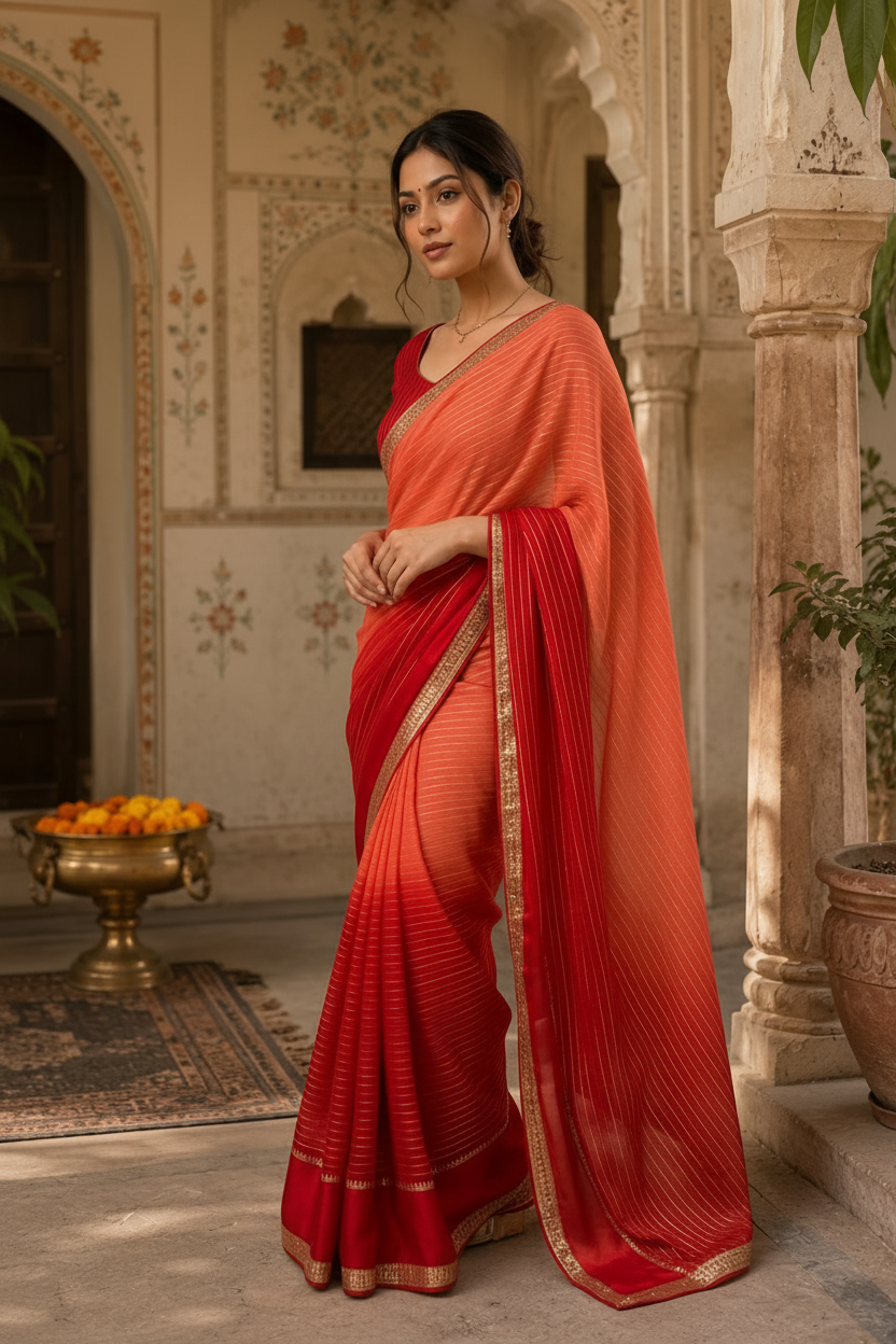 Viscose Georgette Saree With Unstitched Blouse(Orange)