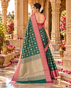 Banarasi Silk Saree Golder Zari Border With Unstitched Blouse(Green)