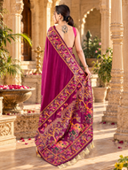 Premium Pashmina Kashmiri Meenakari Weaves Tassels Saree(Wine)