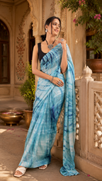 Elegant Georgette Printed Ready To Wear Saree With Unstitched Blouse(Sky Blue)