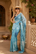 Elegant Georgette Printed Ready To Wear Saree With Unstitched Blouse(Sky Blue)