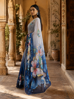 Load image into Gallery viewer, Georgette Printed Saree With Unstitched Blouse(Sea Blue)

