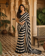 Load image into Gallery viewer, Pure Silk Ajrakh Print Saree With Unstitched Blouse(Black)
