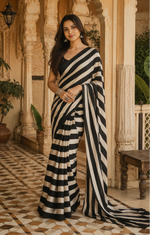 Load image into Gallery viewer, Pure Silk Ajrakh Print Saree With Unstitched Blouse(Black)
