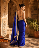 Load image into Gallery viewer, Premium Satin Silk Embroidery Work saree With Unstitched Blouse(Blue)
