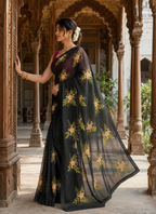Rangoli Silk Party Wear Saree With Unstitched Blouse(Black)