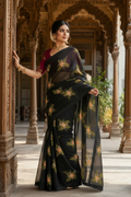Rangoli Silk Party Wear Saree With Unstitched Blouse(Black)