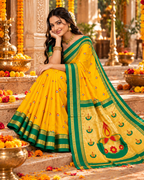 Banarasi Soft Silk Zari Border Saree With Unstitched Blouse(Yellow)