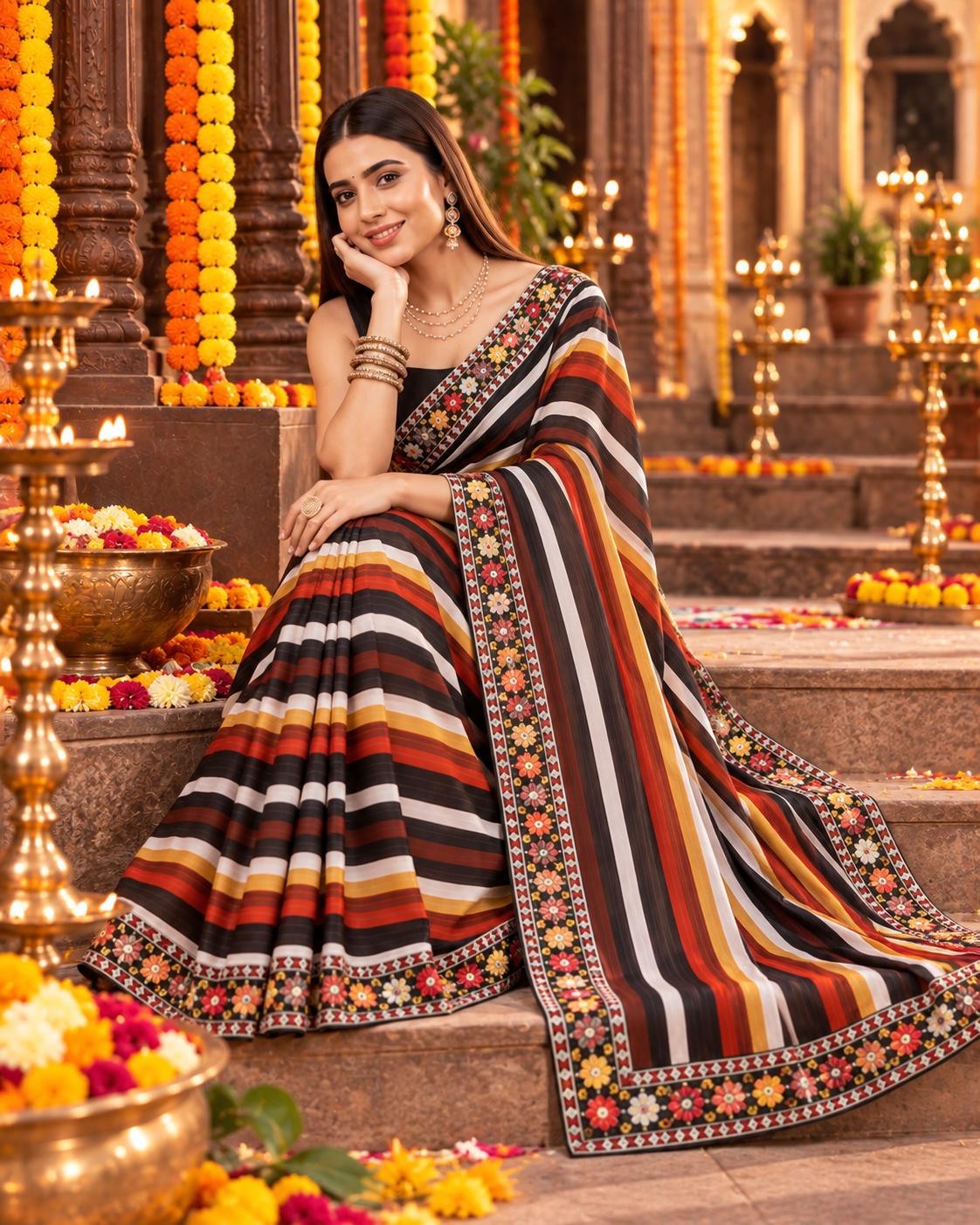 Vichitra Silk Embroidery Work Saree With Unstitched Blouse(Multicolor)