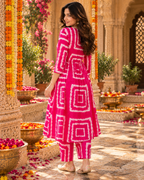 Rayon Kurti Pant Printed Set(Pink)