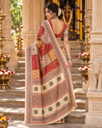 Premium Chinon Silk Printed Saree With Unstitched Blouse(Multicolor)