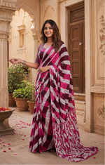 Load image into Gallery viewer, Mulmul Cotton Batik Hand Block Printed Saree With Unstitched Blouse(Pink)
