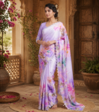 Pure Maheshwari Silk Diamond Cut Work With Unstitched Blouse(Lavender)