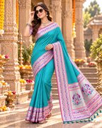 Paithani Silk Zari Work Saree With Unstitched Blouse(Blue)