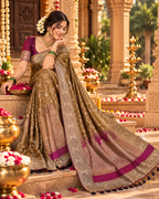 Premium Satin Silk Zari Weaving Border Saree With Unstitched Blouse(Magenta)