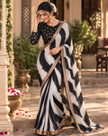 Premium Georgette Party Wear Saree With Unstitched Blouse(Black)