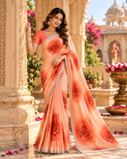 Maheshwari Silk Diamond Cut Work Saree With Unstitched Blouse(Beige)