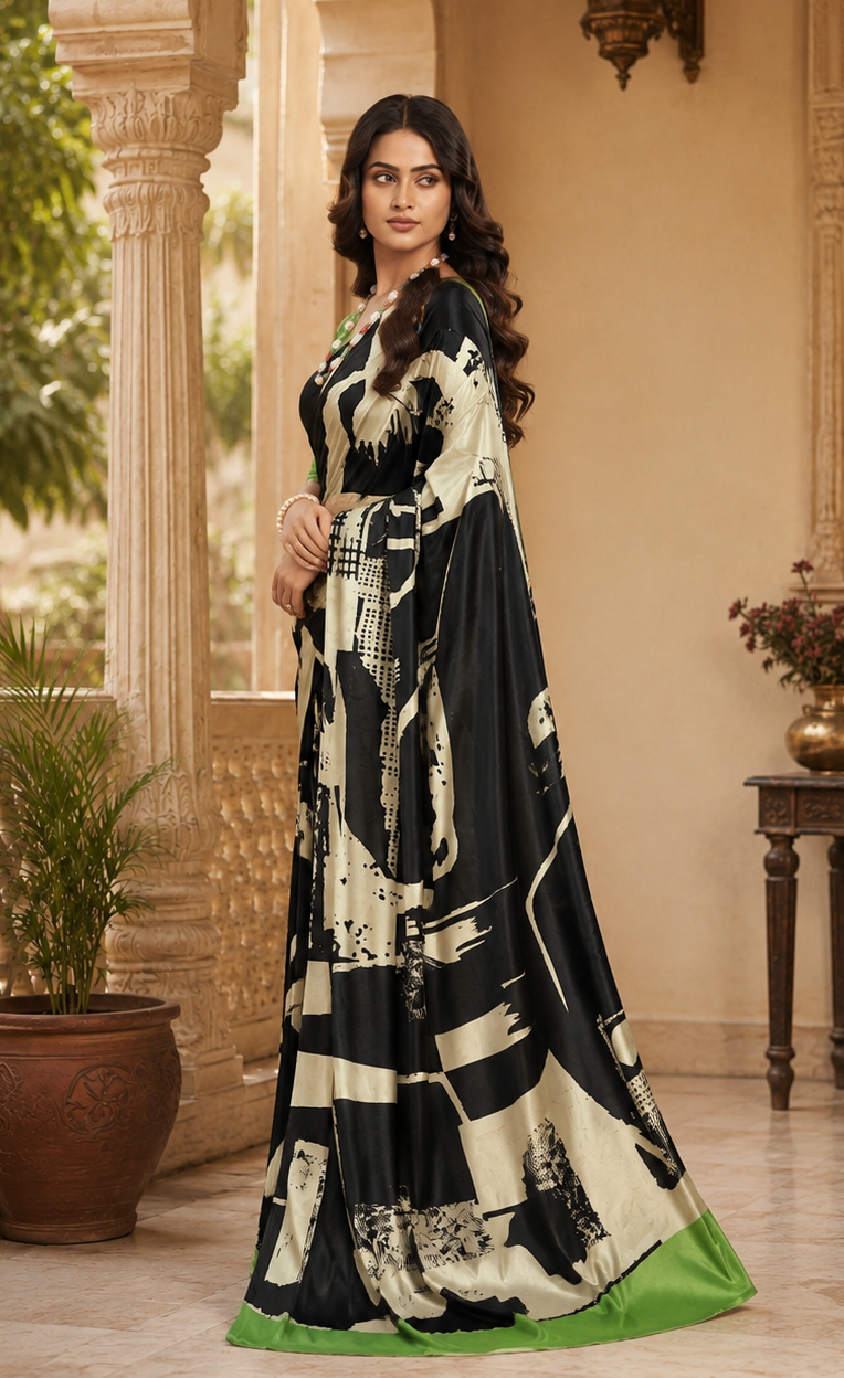 Premium Crepe Silk With Unstitched Blouse(Black)