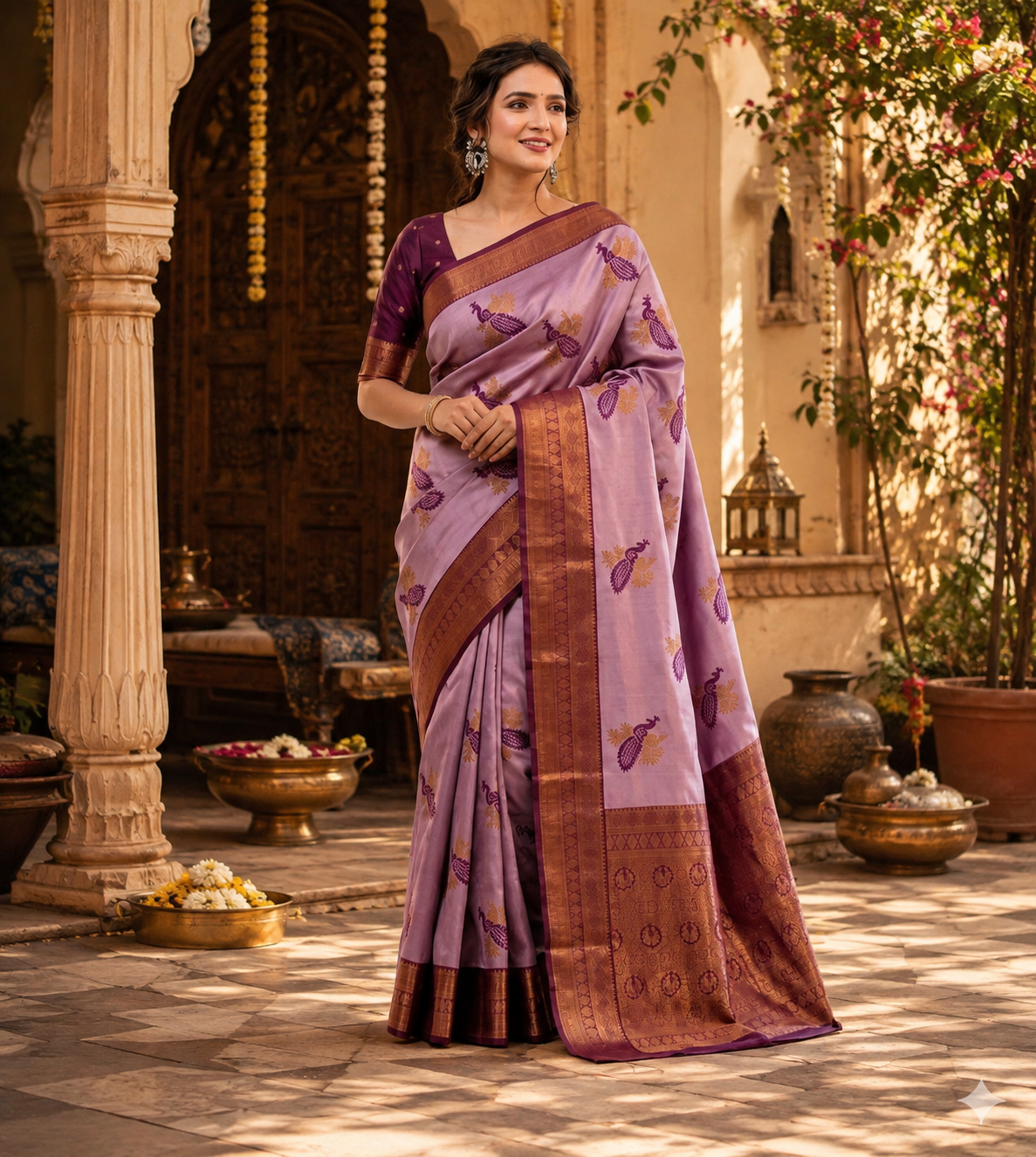 Pure Banarasi Silk Saree With Unstitched Blouse(Lavender)