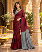 Mulmul Cotton Saree With Unstitched Blouse(Maroon)