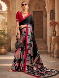 Satin Silk Kalamkari Print Saree With Unstitched Blouse(Red)