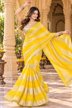 Banarasi Tissue Silk Saree With Unstitched Blouse(Yellow)