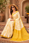 Linen Printed Saree With Unstitched Blouse(Yellow)