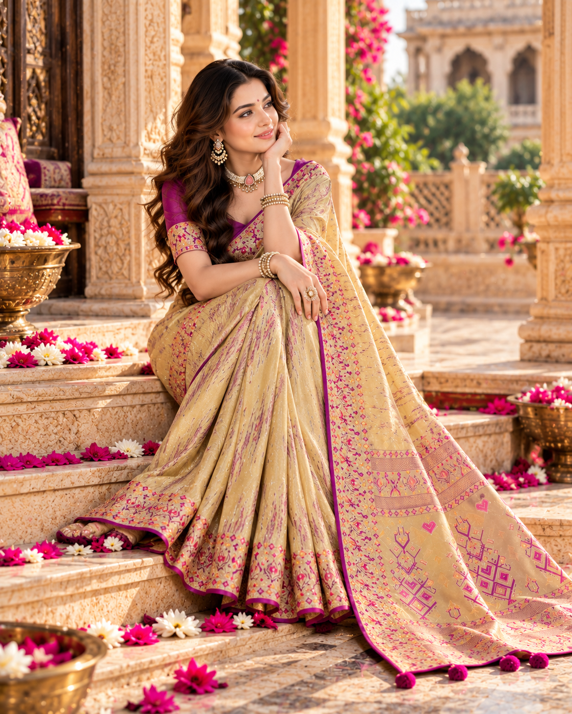 Premium Tissue Silk Zari Border Work Saree With Unstitched Blouse(Peach)