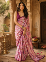 Load image into Gallery viewer, Satin Silk Designer Saree With Unstitched Blouse(Pink)
