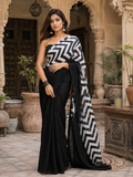 Premium Satin Silk Saree with Unstitched Blouse(Black)