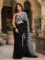 Premium Satin Silk Saree with Unstitched Blouse(Black)