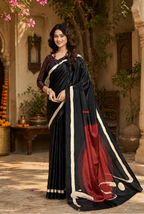 Premium Crepe Silk Digital Floral Print Saree With Unstitched Blouse(Black)