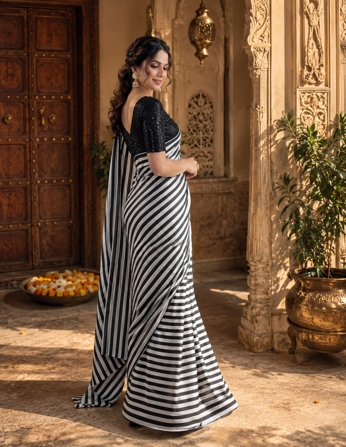Georgette Marshmallow Printed Saree With Unstitched Blouse(White)