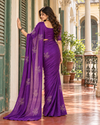 Soft Space Silk Thread Work Saree With Unstitched Blouse(Purple)