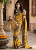 Soft Georgette Ready To Wear Saree With Unstitched Blouse(Yellow)