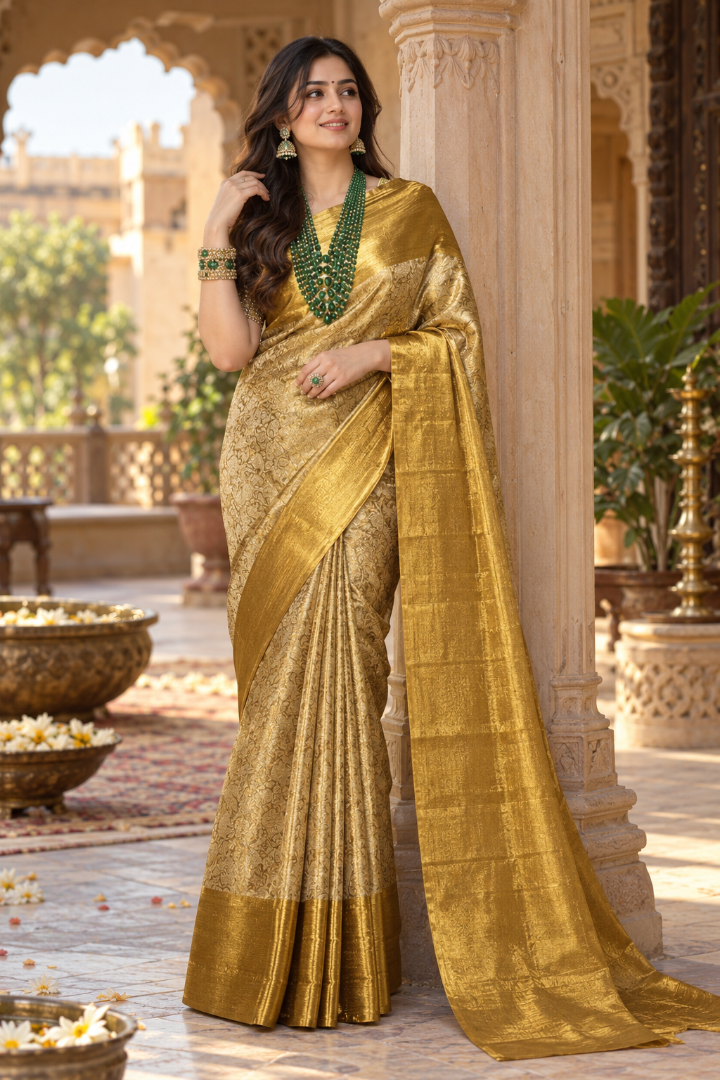 Pure Banarasi silk Saree With Unstitched Brocade Blouse(Mustard)