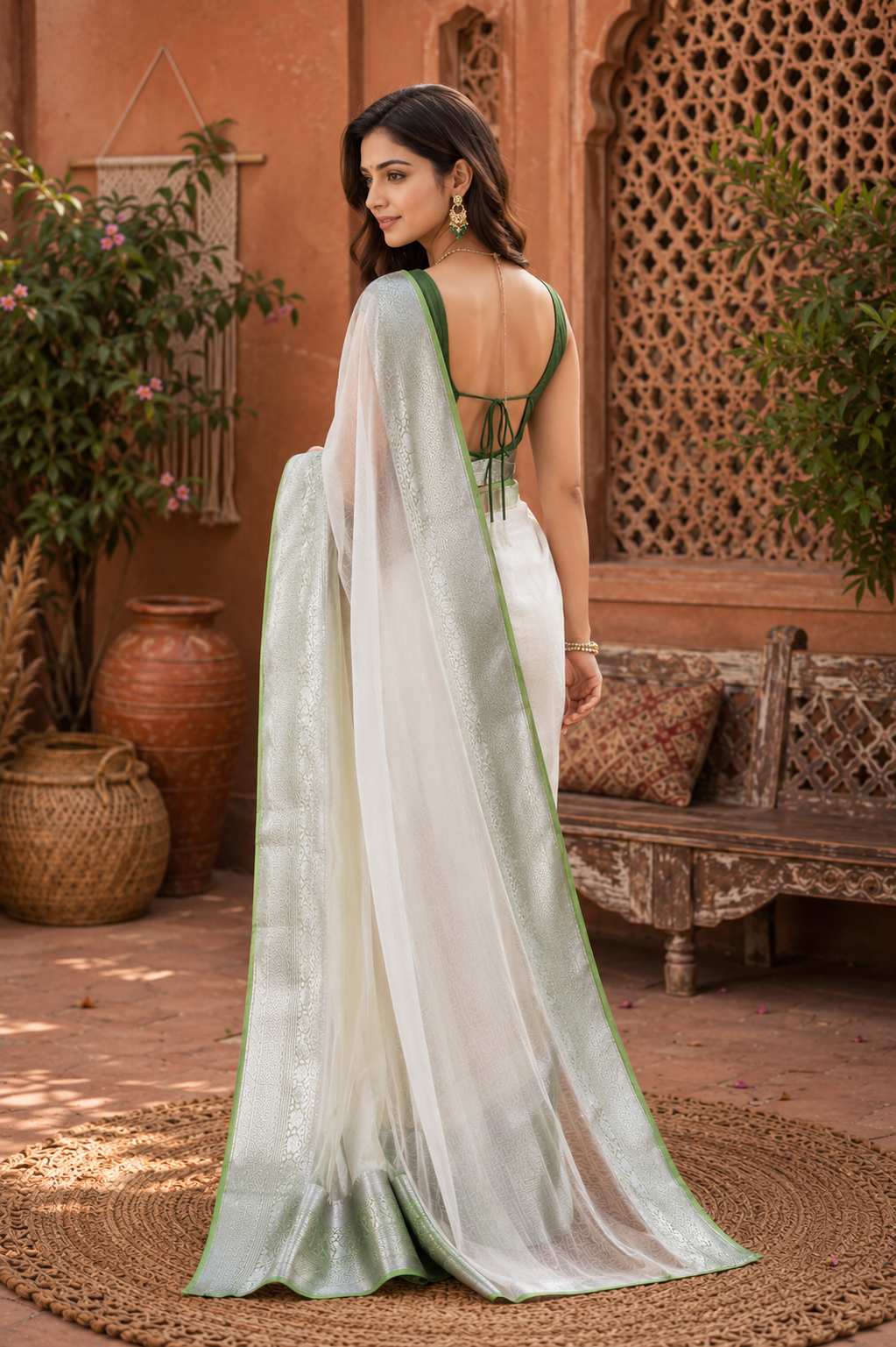 Soft Organza Saree With Unstitched Blouse(Green)